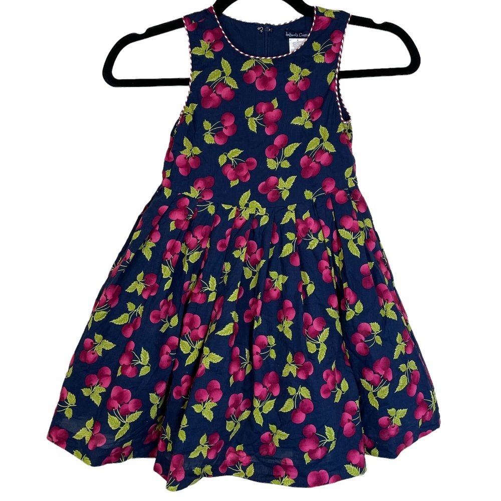 Chelsea’s Corner Cherry Allover Print Tulle Lined Navy Blue Little Girls Dress 6